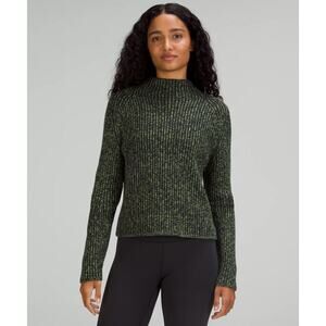 Lululemon 2022 4 Cotton Cashmere Blend Mock Neck Sweater Green Foliage True Navy
